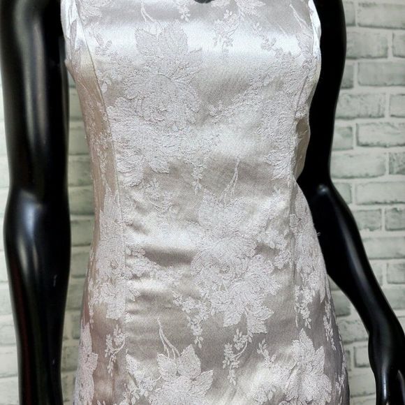 Vintage 90s Y2K Jump Apparel Light Pink Silver Metallic Floral Prom Formal Gown - Picture 4 of 10